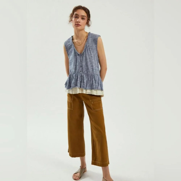 PILCRO‎ by ANTHROPOLOGIE NWOT Chrissy Babydoll Top in Navy - Picture 2 of 10